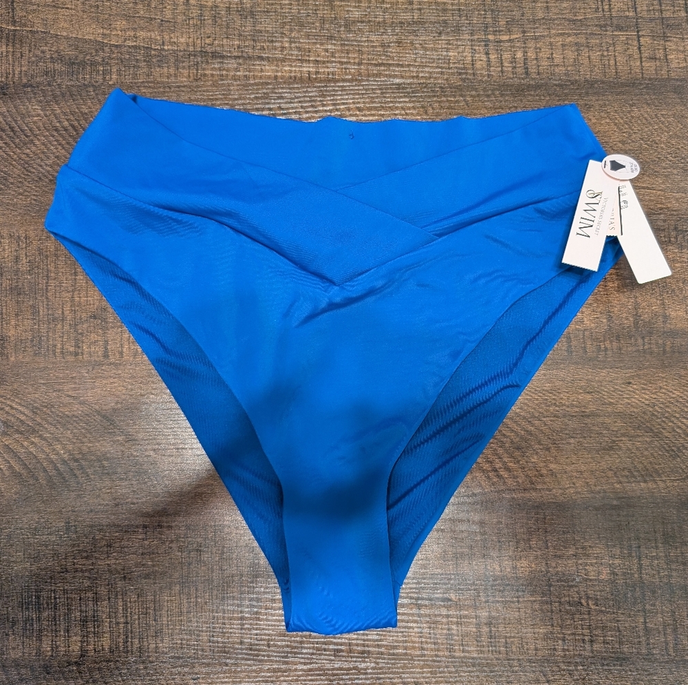 Victoria's Secret Swim Bikini High Waist Criss Cross Cheeky Bottom. Blue Oar. L